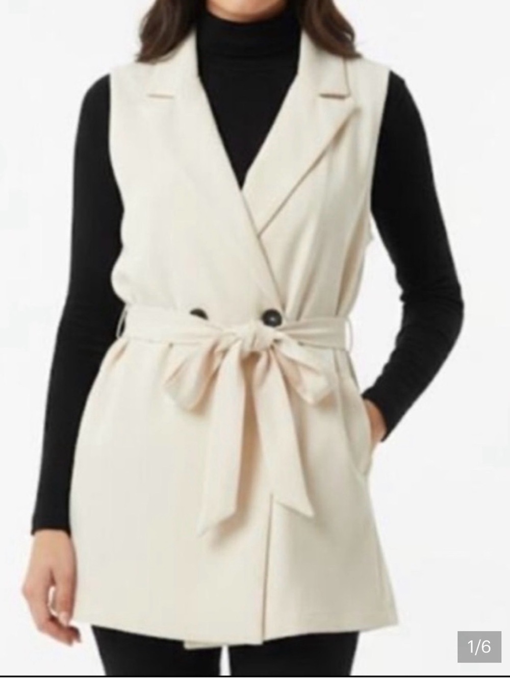 Melloday cream belted sleeveless blazer